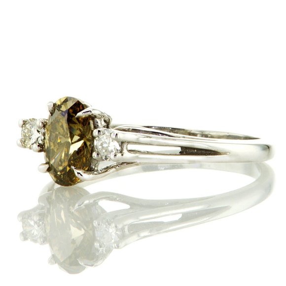 Three-Stone Diamond Engagement Ring Fancy Brown Oval 14K White Gold 1.17 TCW - Picture 5 of 9